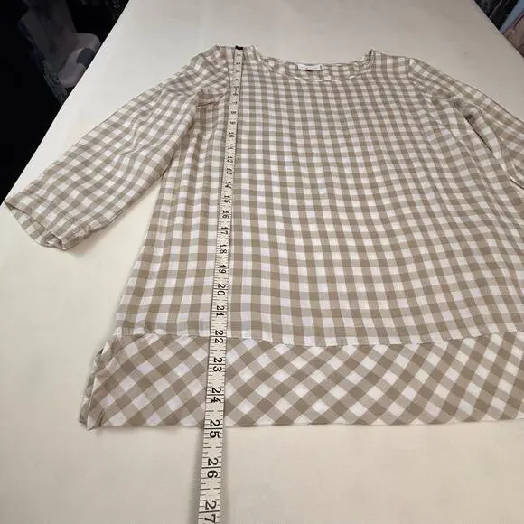 J.Jill tan and white gingham plaid long sleeve popover top - Picture 14 of 16